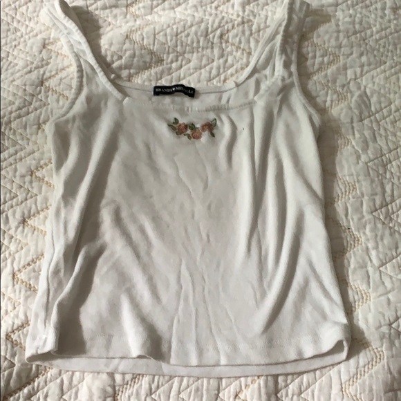 Brandy Melville babydoll white crop with floral - Picture 3 of 3
